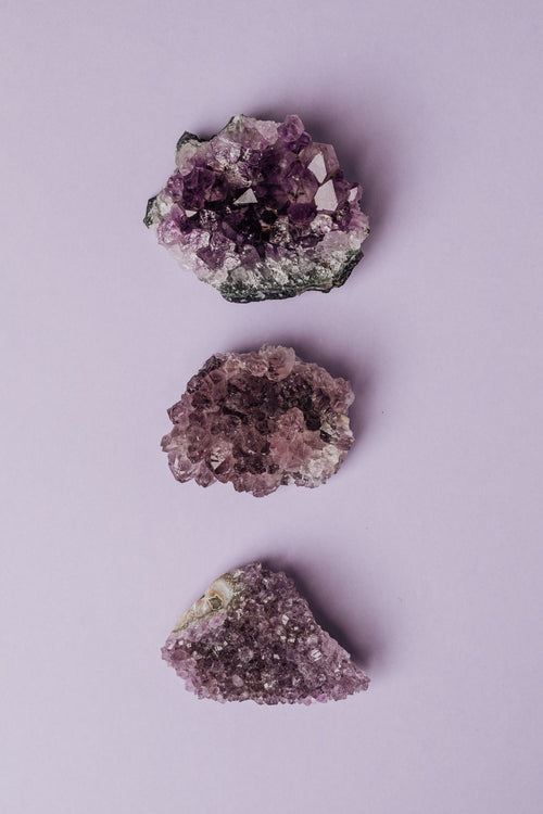 Amethyst raw crystal clusters — calm and clarity frequency stone