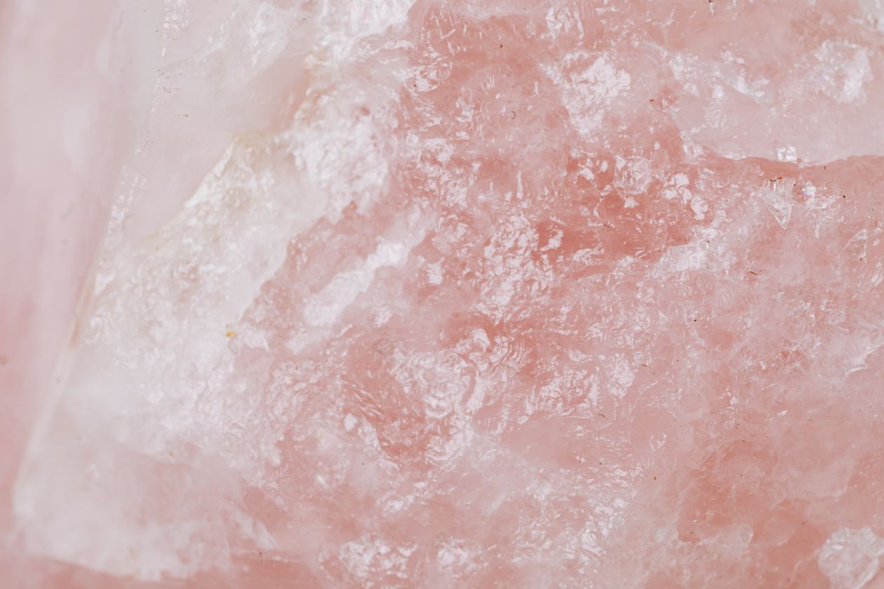 Rose Quartz raw crystal close-up — natural pink texture of the love frequency stone